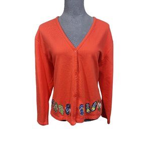 Mandal Bay Beaded Flip Flop Jacket Orange Cotton Stretch Snap Front Beach Large